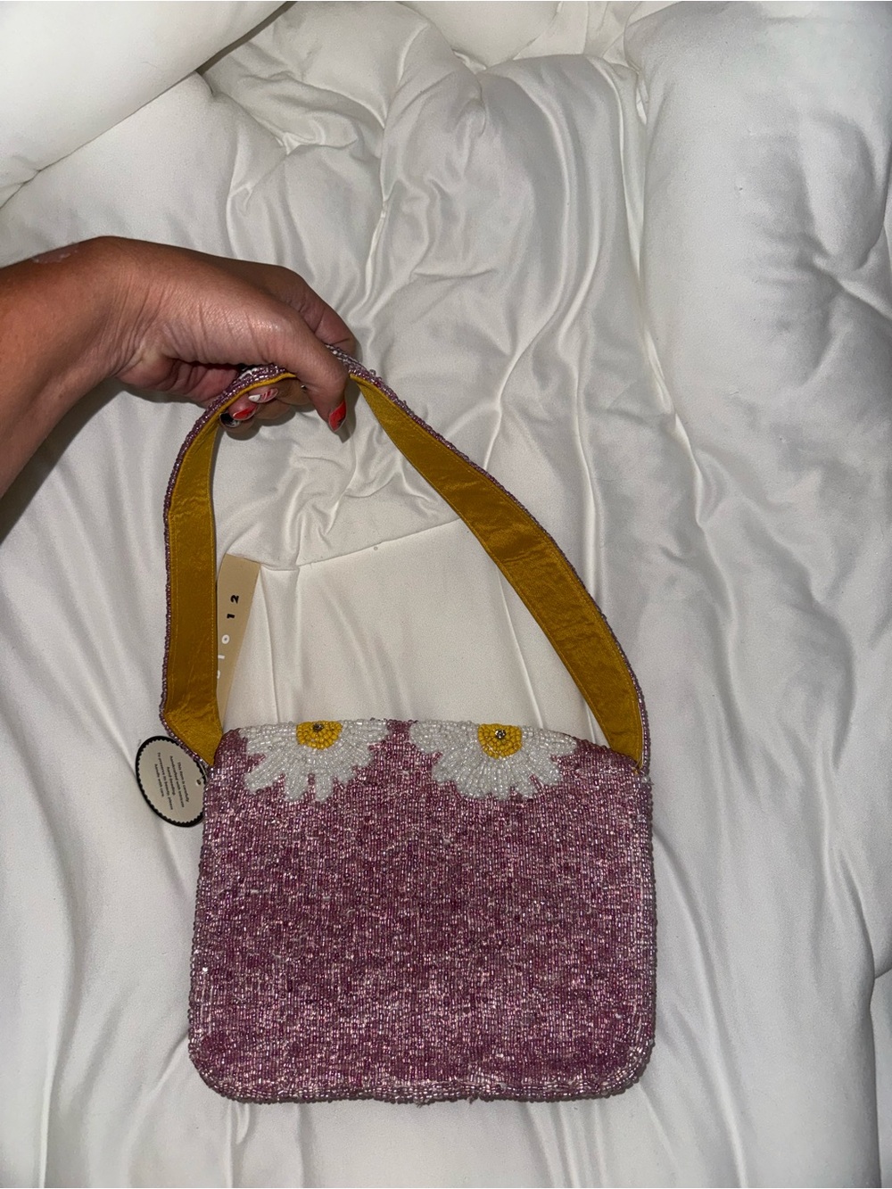 White Daisy Beaded Shoulder Bag Handmade in India New with Tags - Picture 8 of 15